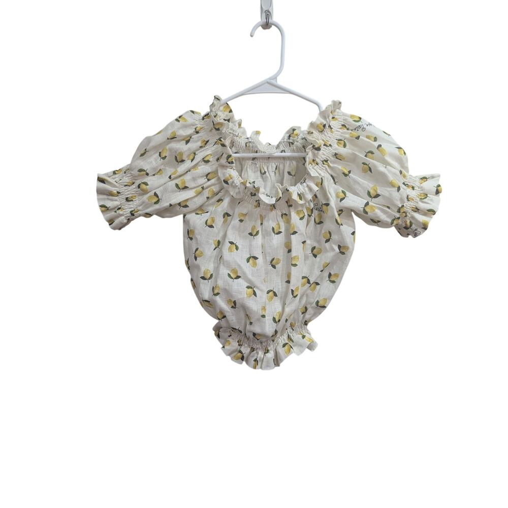 Juniors Louisa Positano cropped white linen top w/lemoncello lemon print size XS